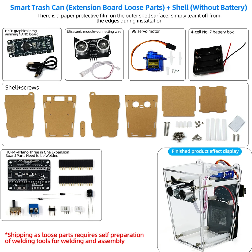 Ultrasonic Automatic Sensing DIY Electronics Kit with HXFB Graphical Programming for STEM Education Hands-on Learning Project