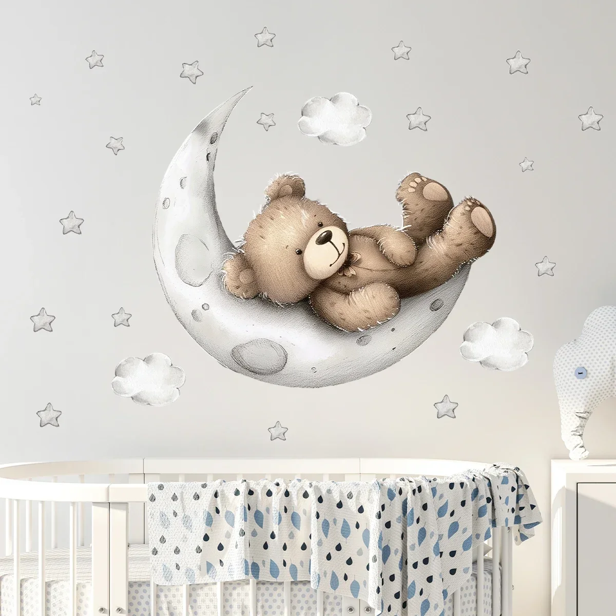 1Pc Cartoon Star Moon Sleep Bear Adesivo da parete per articoli decorativi per la camera da letto Soggiorno Decorazioni per la camera dei bambini