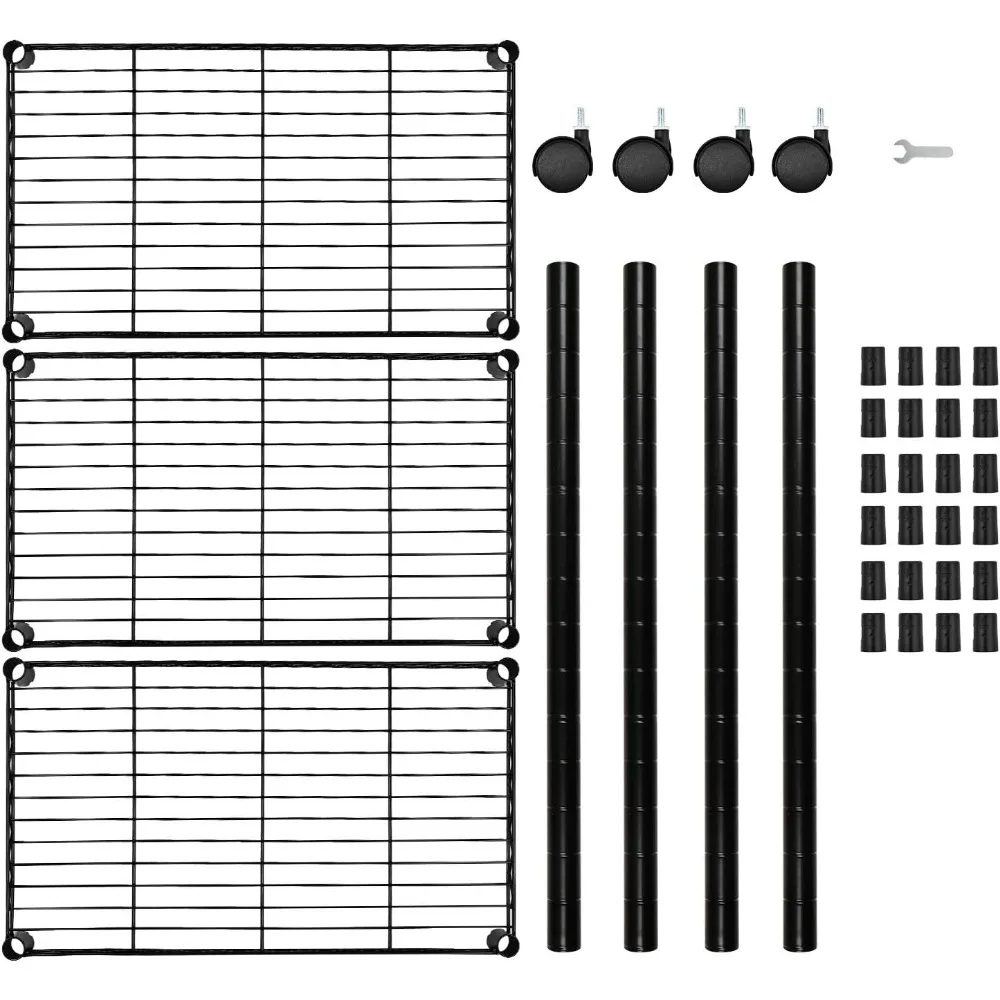 Simple Deluxe Heavy Duty 3-Shelf Shelving with Wheels, Adjustable Storage Units, Steel Organizer Wire Rack, Chrome