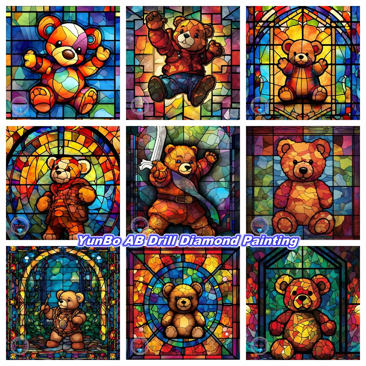 

Staint Glass Art Cartoon Bear DIY AB Diamond Painting Mosaic Cute Animal Cross Stitch Kits Rhinestones Craft Home Decor Boy Gift