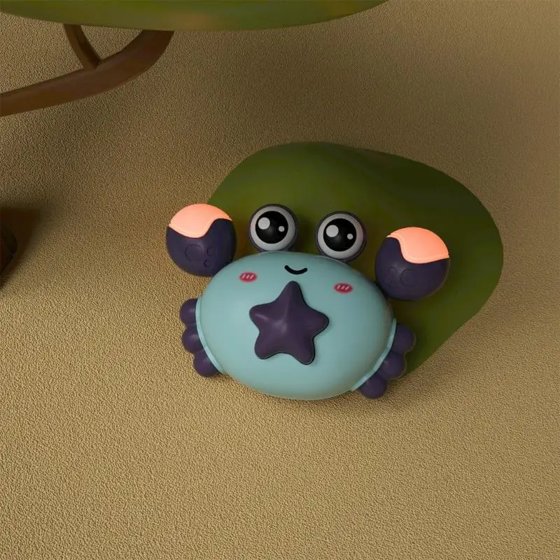 Kindercartoonkrabben duwen en gaan auto -speelgoedpers LED -pull -back voertuigspeelgoed voor peuter hand en oogcoördinatie