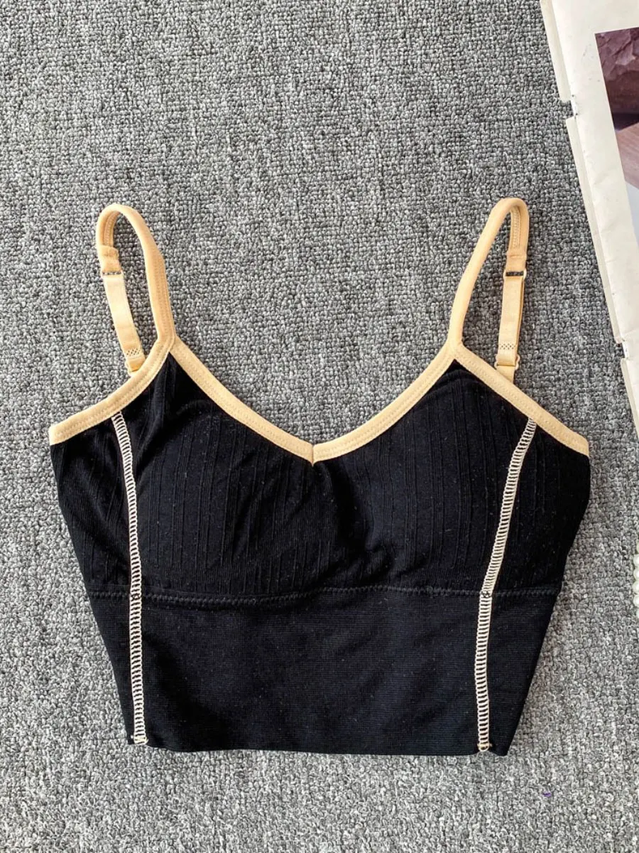 Foamlina séduisante Sexy grand licou col en v rembourré gilet femmes été mince intérieur vêtements chauds haut court mode Camis réservoirs