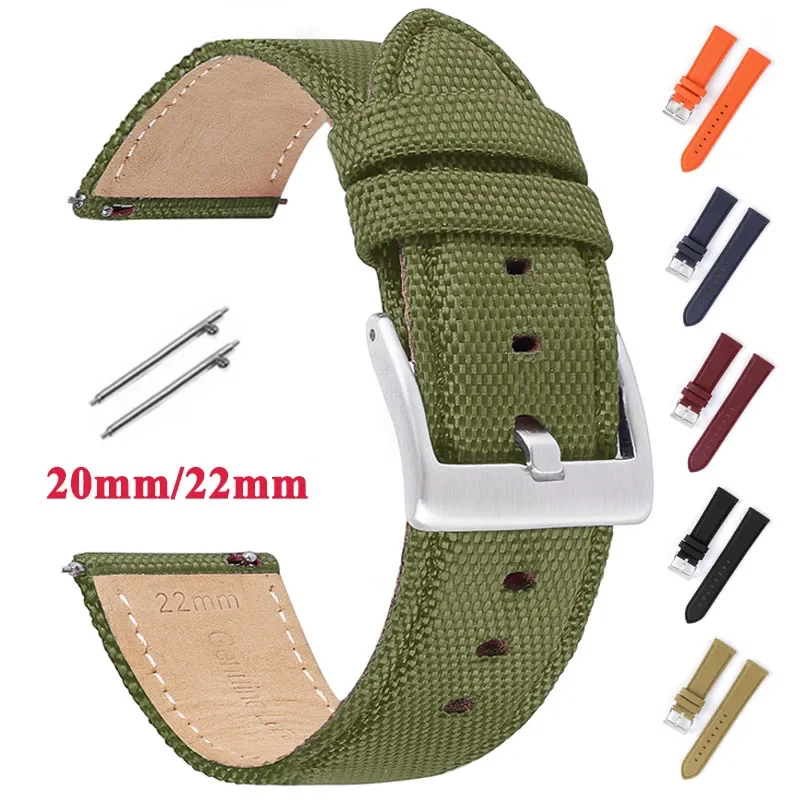 Leather+ Nylon Watch Band 20mm 22mm for Samsung Galaxy Watch4 3 41mm 45mm Watch 42/46mm Quick Release Belt for Huawei Watch GT2