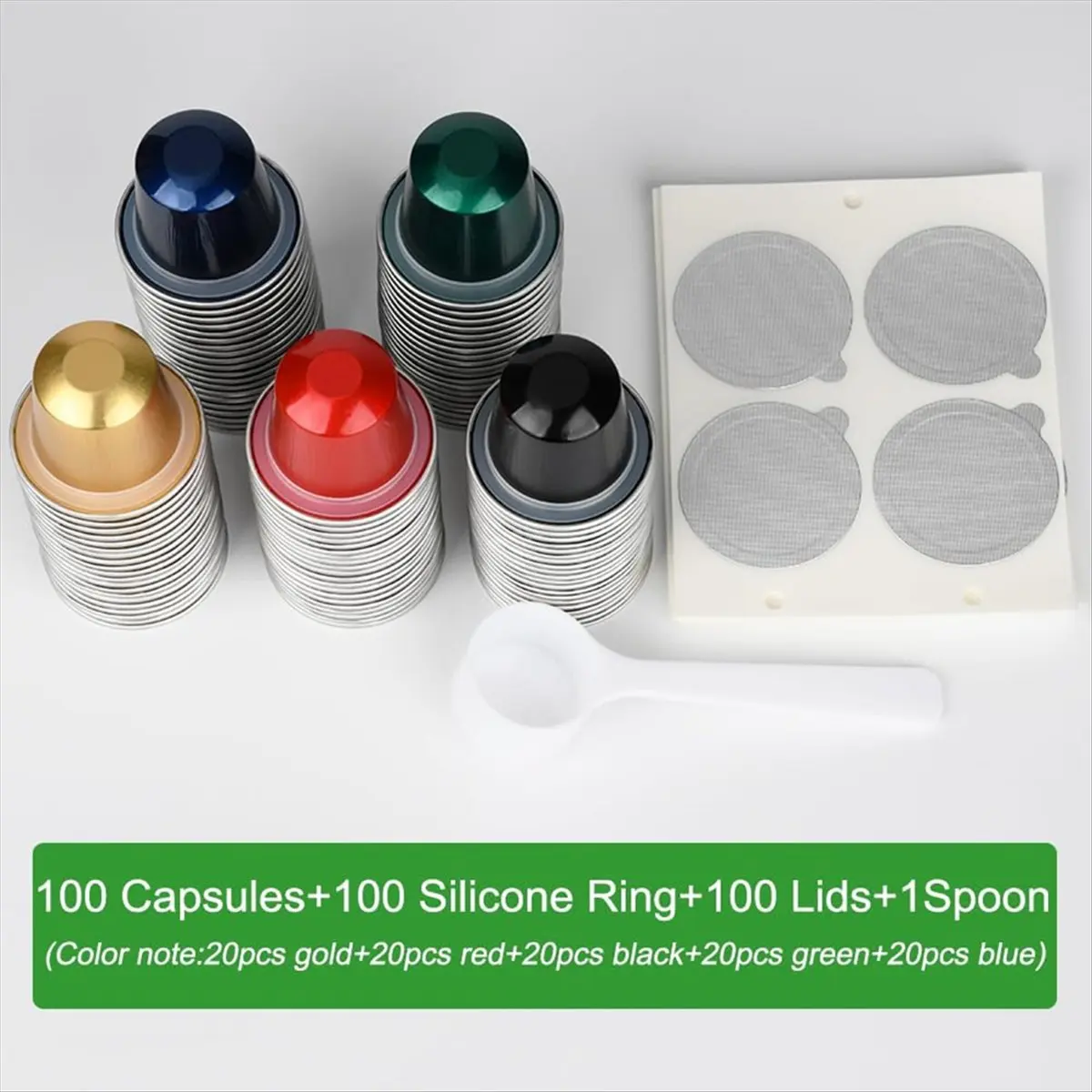 2026 + كبسولات قهوة فارغة قابلة للتعبئة من رقائق الألومنيوم متوافقة، اصنع مرشحات فناجين قهوة اسبريسو خاصة (100 كبسولة + 100 غطاء)