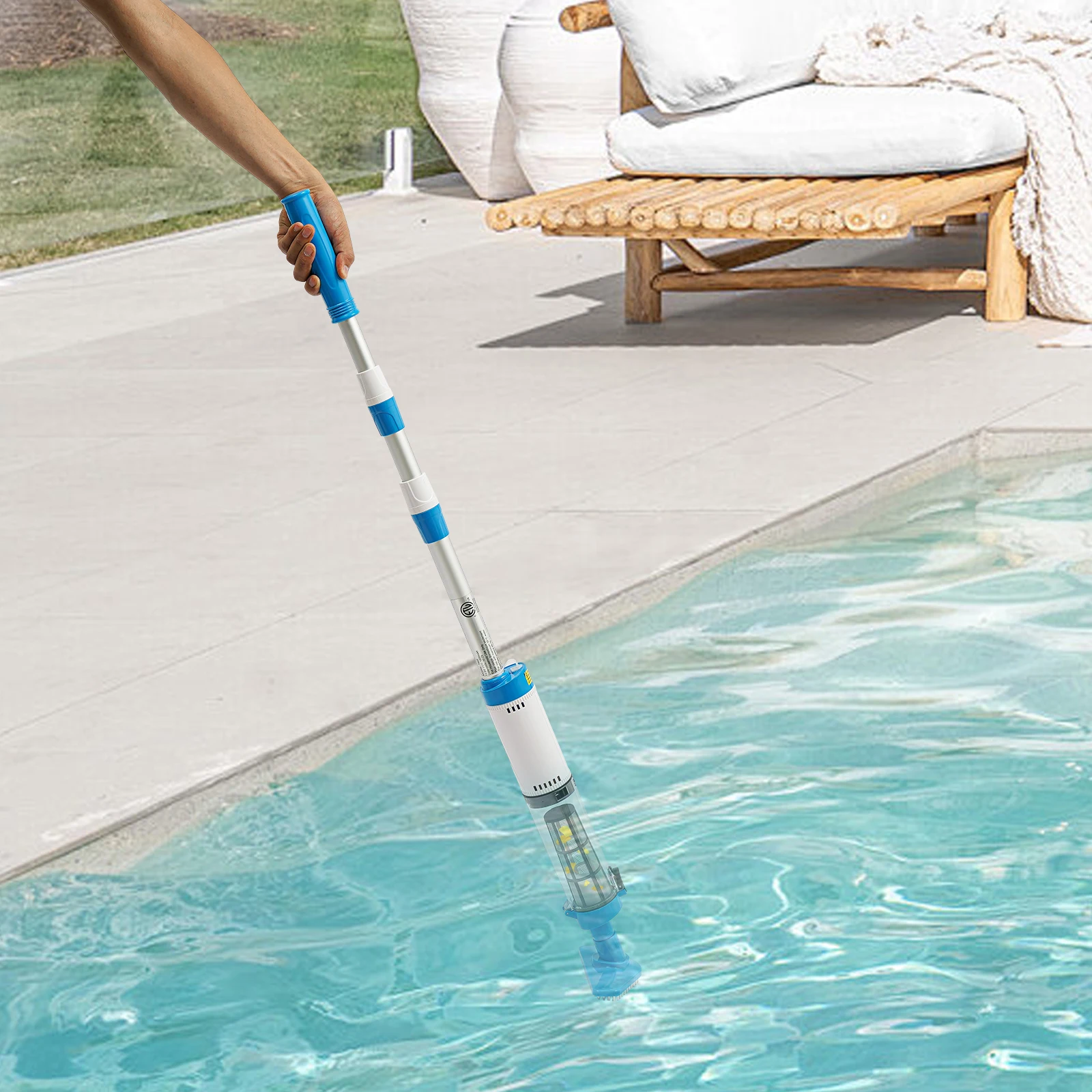 3-in-1-Pool-Staubsauger, batteriebetriebener Hand-Pool-Reiniger, geeignet für Spa-Center, Badewanne, Sandschutt, verstellbare Länge