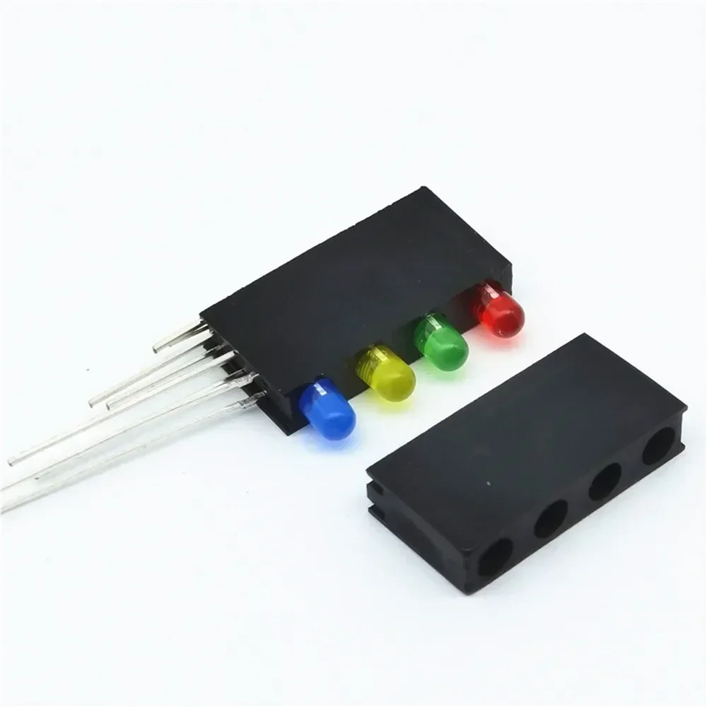 

F3 Светодиодный 4-луночный держатель лампы и шарик лампы Красный Зеленый Желтый Синий Угол 90 градусов PCB Фиксированная индикаторная лампа Расстояние между колонками