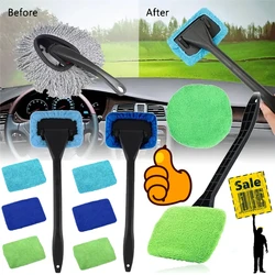 Kit de cepillo limpiador de ventanas de coche, juego de herramientas de lavado de parabrisas Interior, limpiaparabrisas de vidrio automático con mango largo, accesorios para automóviles