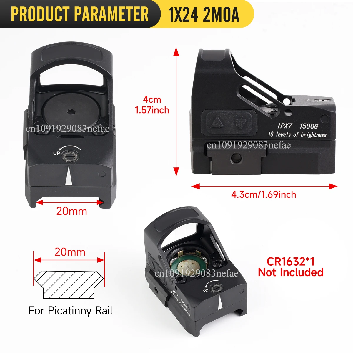 Visée tactique HOW * E 2 MOA 1x24mm, empreinte RM, éclairage rouge/vert avec mouvement éveillé pour portée de fusil sur Rail Picatinny