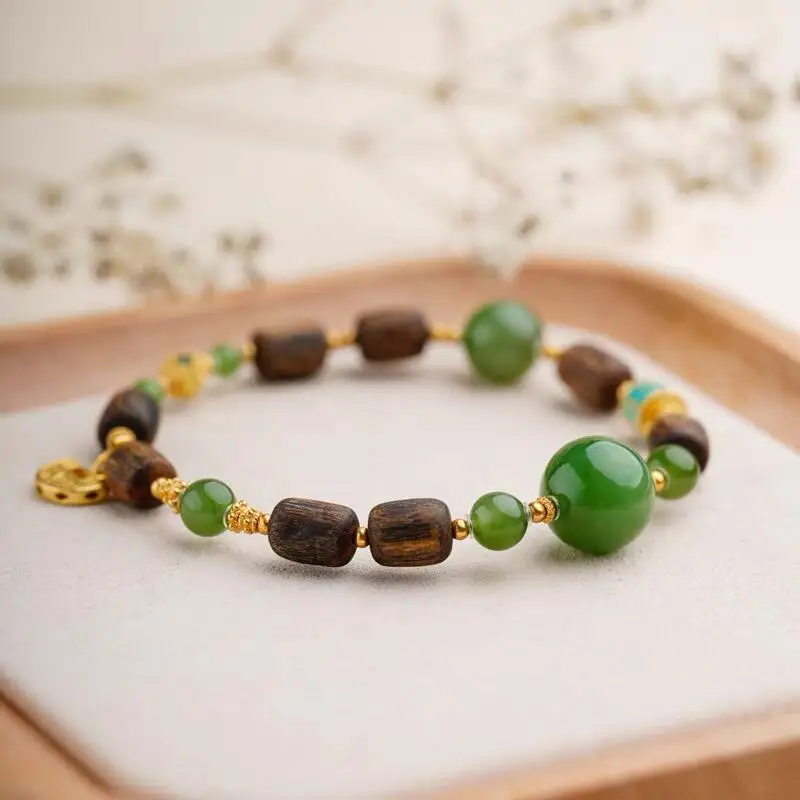 High Quality Cultural Collection Natural Kyara Agarwood DIY Single Wrap Prayer Beads Bracelet