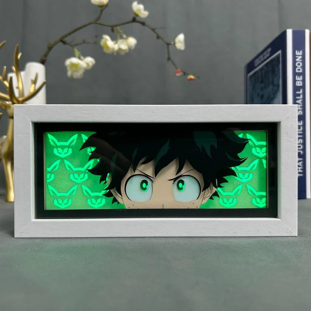 Green Hope Hero Led Anime Light Box For Bedroom Decoration Paper Cut Deku Shadow Box Birthday Gift Bedside Night Lamp Xmas Light