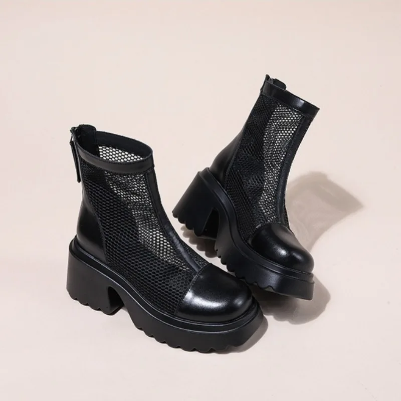 

8CM Women's Shoes Fashion Air Mesh Summer Boots for Woman Exquisite Platform High Heeled Boots Luxury Designer Shoes Botas Mujer