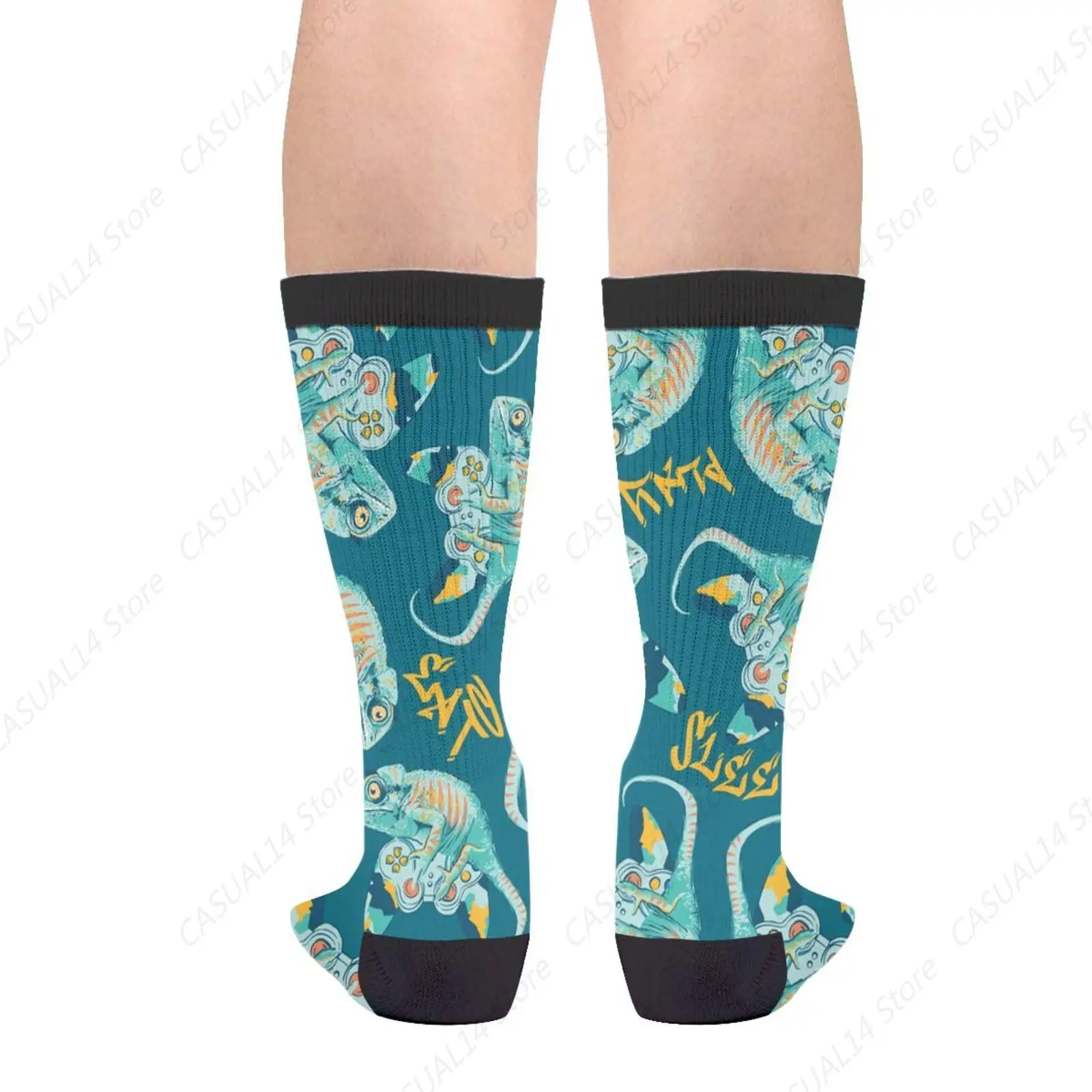 Cartoon Chameleon Lizard Chamaeleo Video Game Novelty Fun Crew Socks Fashion Comfortable Men And Women Crazy Dress Socks