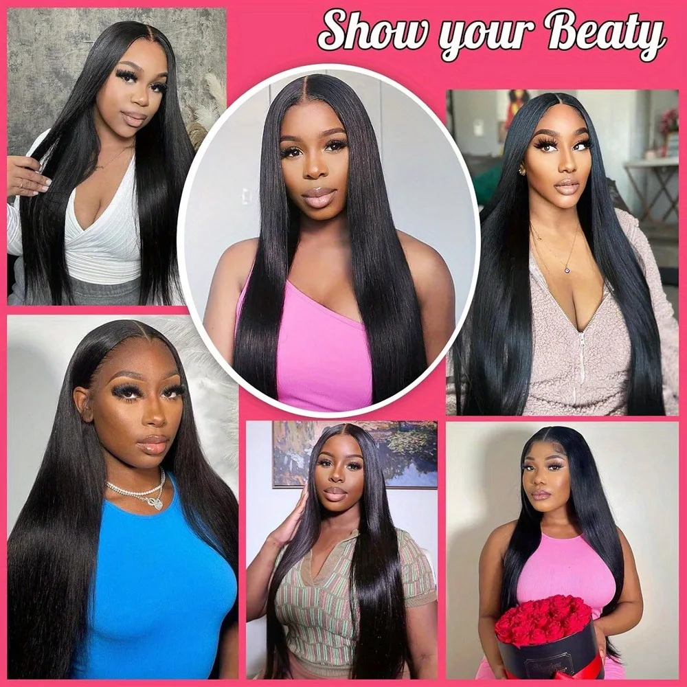 Perruque Lace Front Wig 13x4 de densité 200%, cheveux humains brésiliens, pré-épilés avec des cheveux de bébé, perruque noire lisse pour femmes, aspect naturel