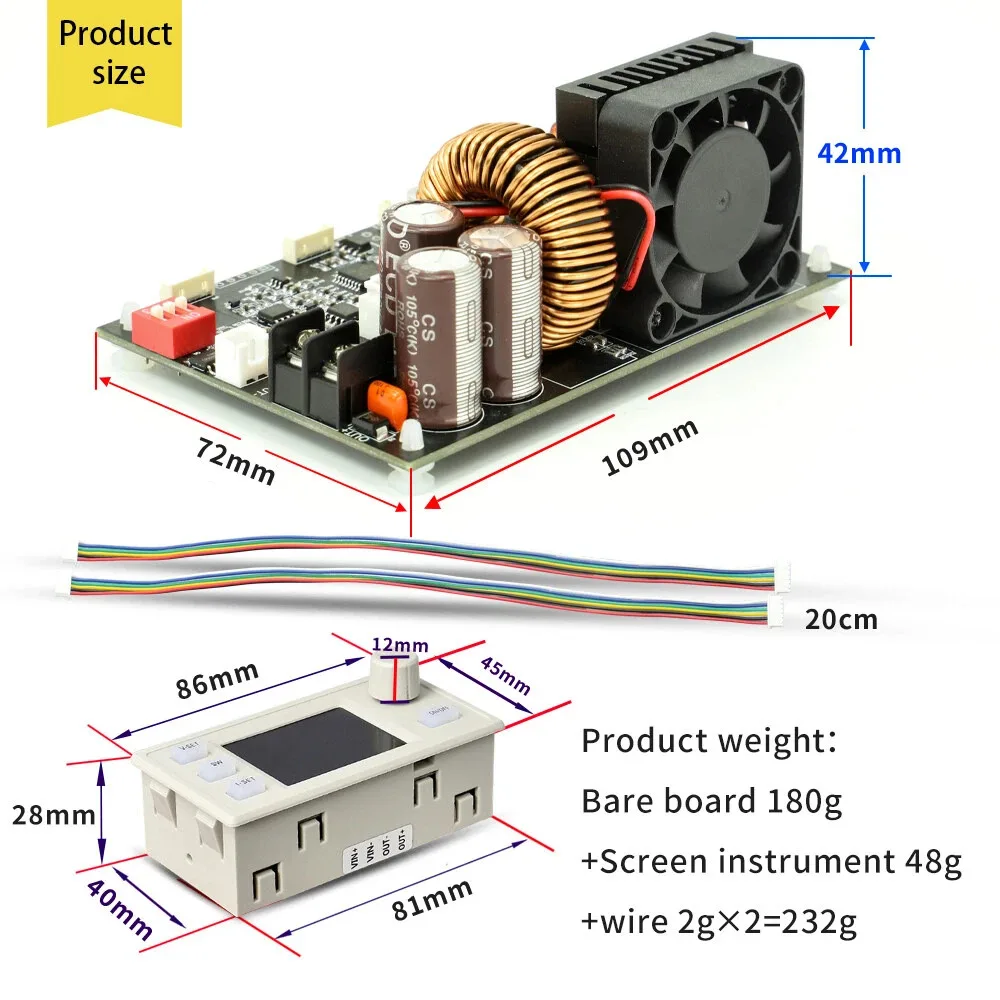 CNC XY6020LV DC Voltage Regulator 6-70V Input 0-60V 0-20A Output with Full View VA LCD and Built in Overvoltage Protection