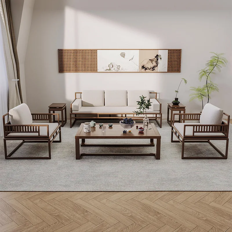 

Новый китайский диван из цельного дерева, журнальный столик, ТВ-шкаф для гостиной, полный комплект комбинированного света, роскошная современная простая мебель 202