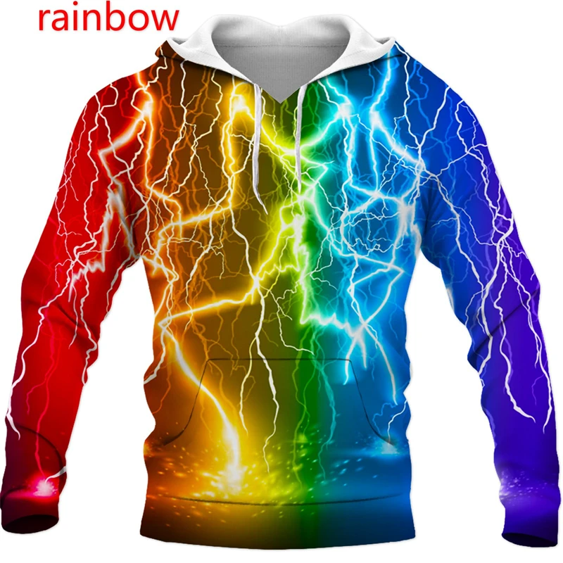 

Hoodies For Men y2k Clothing 3D Printed Hoodie Rainbow Lightning Loose Women Hooded Sweatshirt Casual Pullovers Oversized Tops