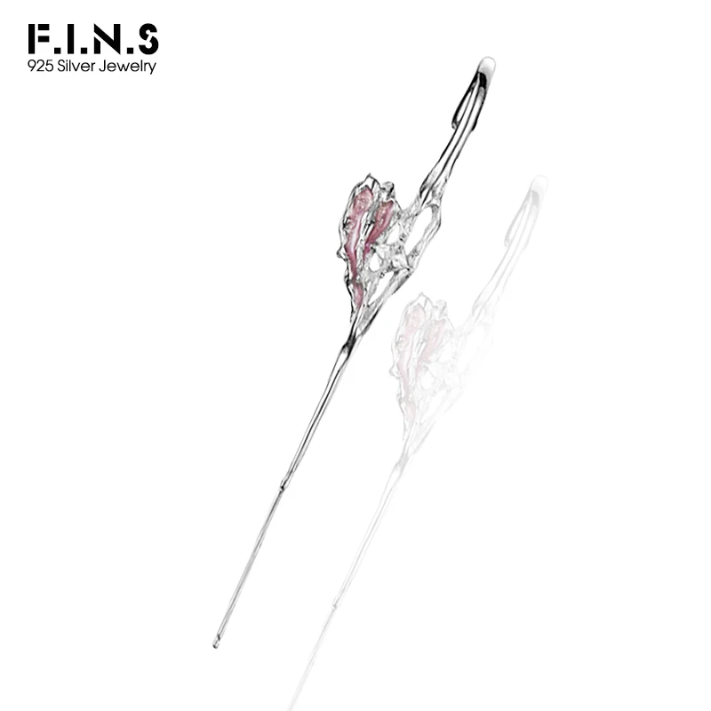 

F.I.N.S Original Design Irregular Enameled Heart S925 Sterling Silver Piercing Earrings Studs Long Catilage Fashion Fine Jewelry