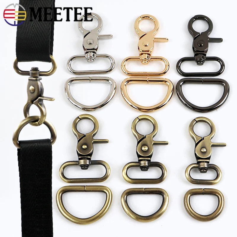 

2/5/10Sets 20-32mm Metal Bag Strap Buckles Swivel Lobster Clasp Webbing Connector D Ring Buckle DIY Bags Hardware Accessories