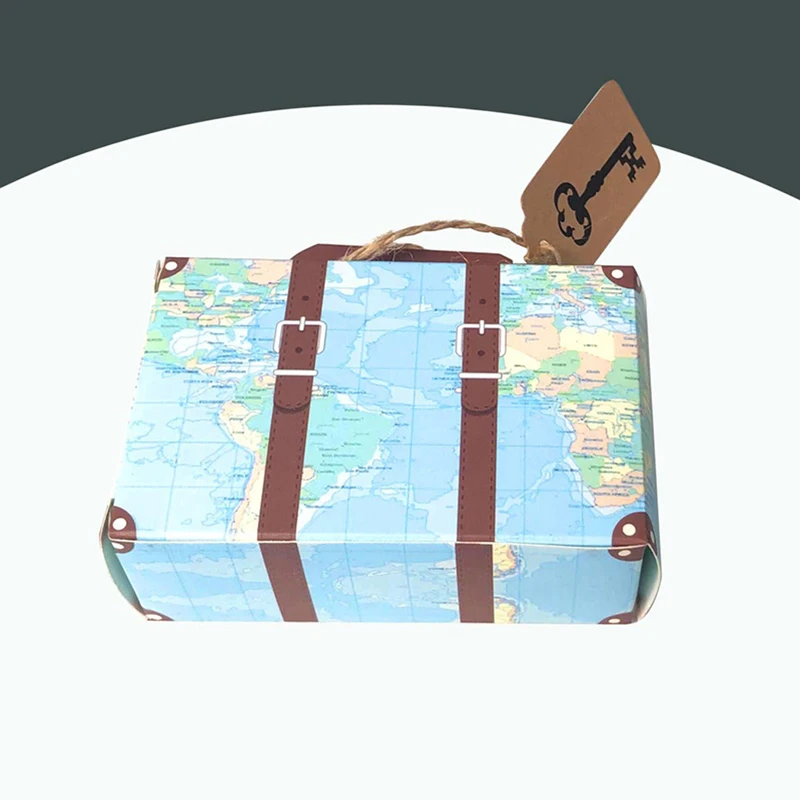 5pcs Suitcase Type Candy Vintage Creative Candy Box For Wedding Kids Boy\'s Travel Map Airplane Birthday Party Decoration Supply