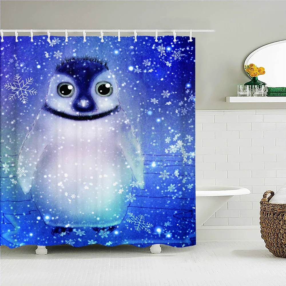 Waterproof Shower Curtains Cute Penguin Polar Bear Bathroom Shower Curtain 3D Fabric Bath Curtains With Hooks Bath Screen