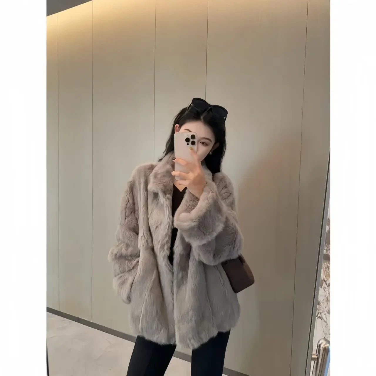 Real Rabbit Fur Coat Women Autumn Winter Covered Button Short Jacket Thick Warm New Fashion Elegant Female Warm Outerwear