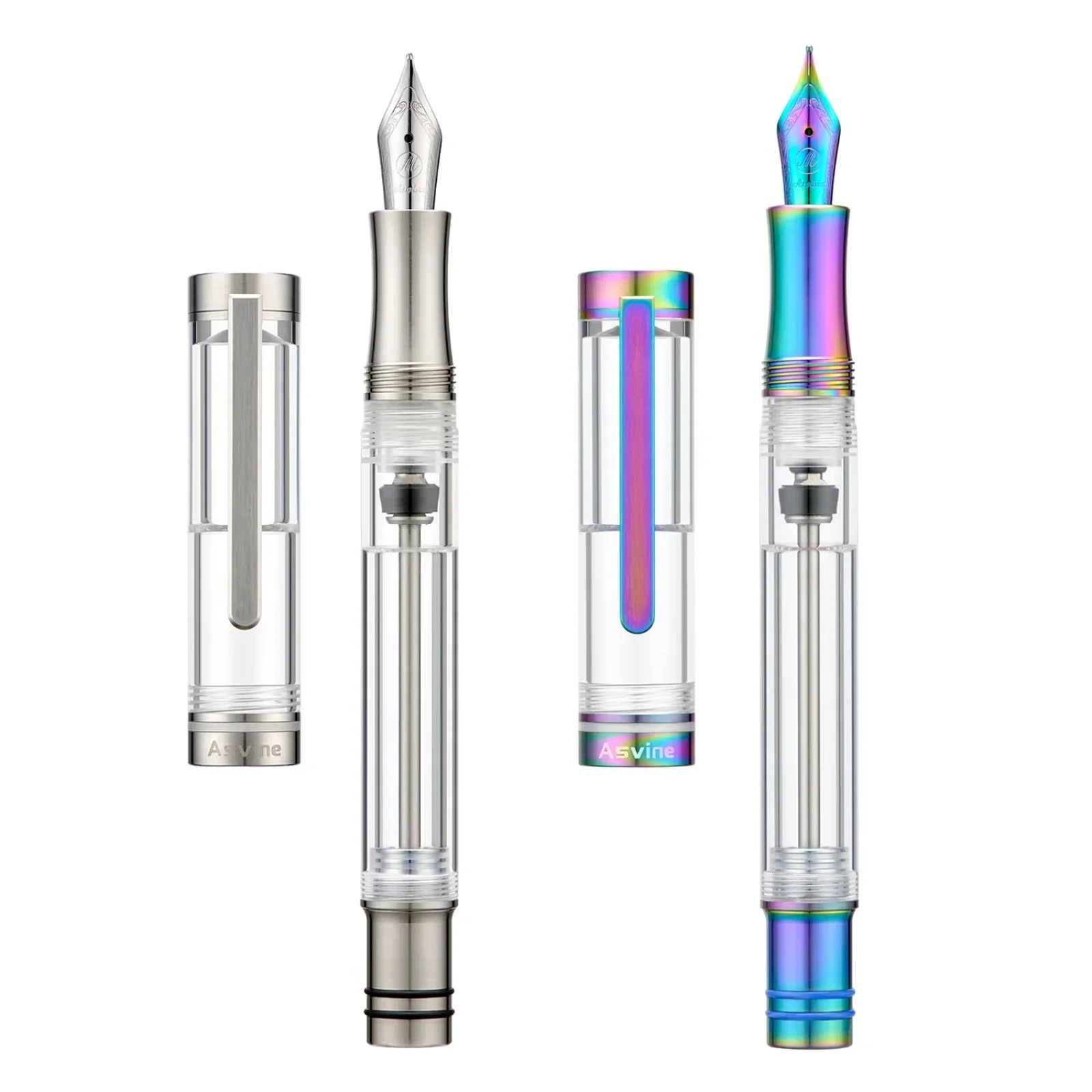 Asvine V200 Titanium Fountain Pen Vacuum Filling, Asvine EF/F/M Nib Clear Transparent Acrylic Smooth Writing Pen