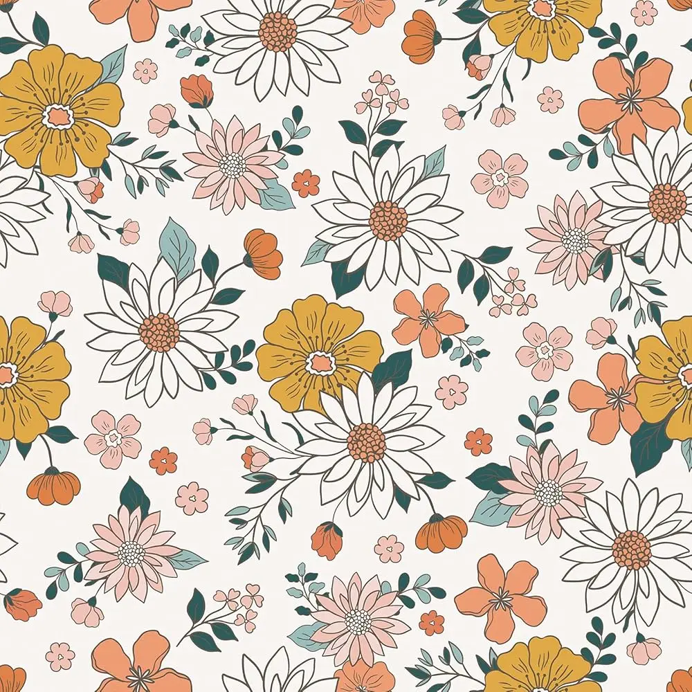 

Retro Daisy Floral Peel And Sti Wallpaper Vintage Floral Wallpaper For Bedroom Living Room Nursery 17.7''X118'' Renter Friendly