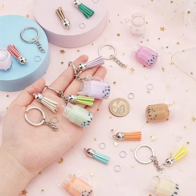 57pcs Mini Milk Cup Keychain Kit Bubble Tea Keychain Accessories Set Bubble Tea Keychain Kit Mini Cup Pendant Charms