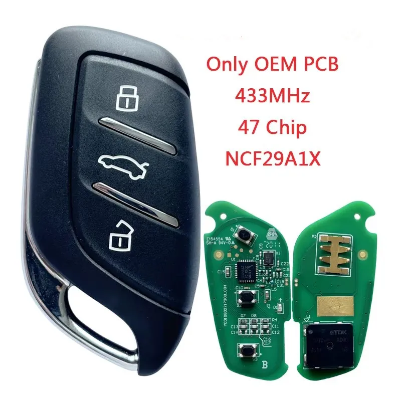 

KEYECU Original PCB Smart Remote Control Key FOB 3 Button 433MHz ID47 PCF29A1 Chip For MG EHS hybrid 2018-2021