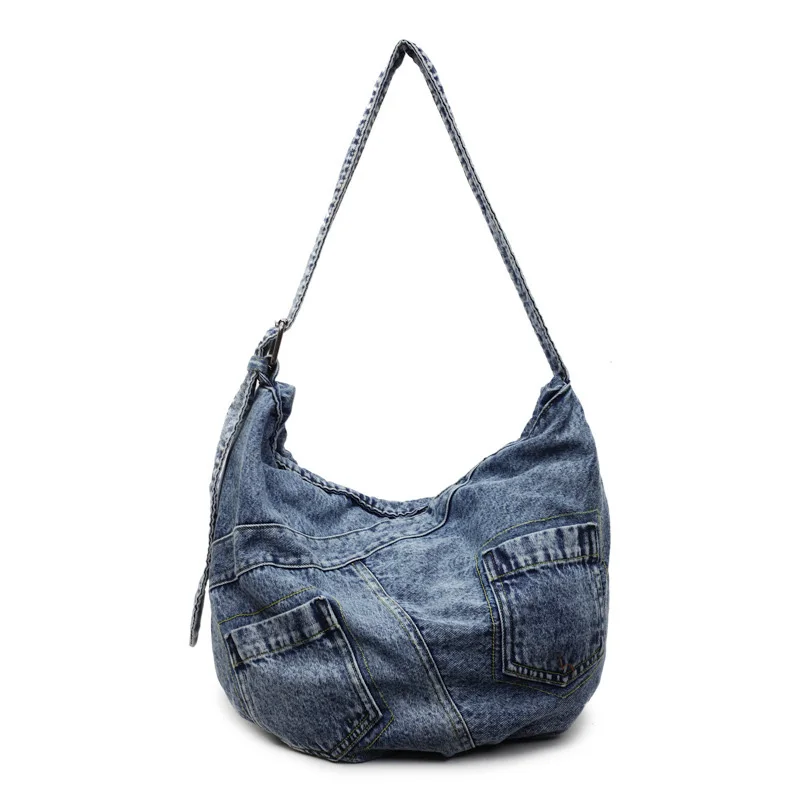 

Washed Denim Vintage Tote Bag Single Shoulder Slant Cross Commuter Bag for Women New Hot Sale Of The Season Versatile Soft Polye