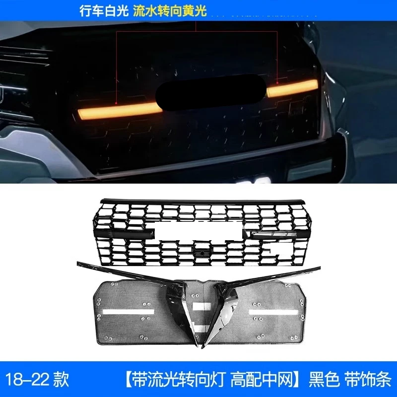 Front Grille Radiator Grill with Light for Toyota Prado 18-22 Convert New Style Mask Deluxe Bumper Net Body Kit Car Accessories