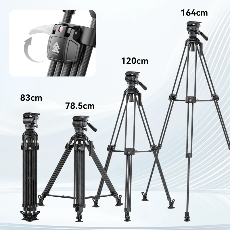 Ulanzi Video Fast Heavy Duty Carbon Fiber / Aluminum Tripod with Fluid Head Quick Release Plate Professional Video Tripod