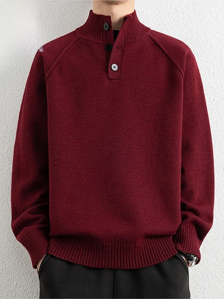 

Early Spring Stand Collar Sweater Men's 2026 Spring New Year Red Base Knitted irt Casual Loose Fit Long Sve