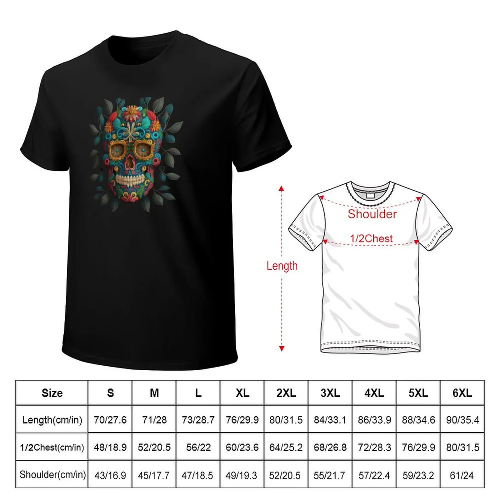 Deluxe design made of embroidery skull textile Day of the Dead, Dia de los Muertos T-Shirt cheap stuff oversized mens t shirts