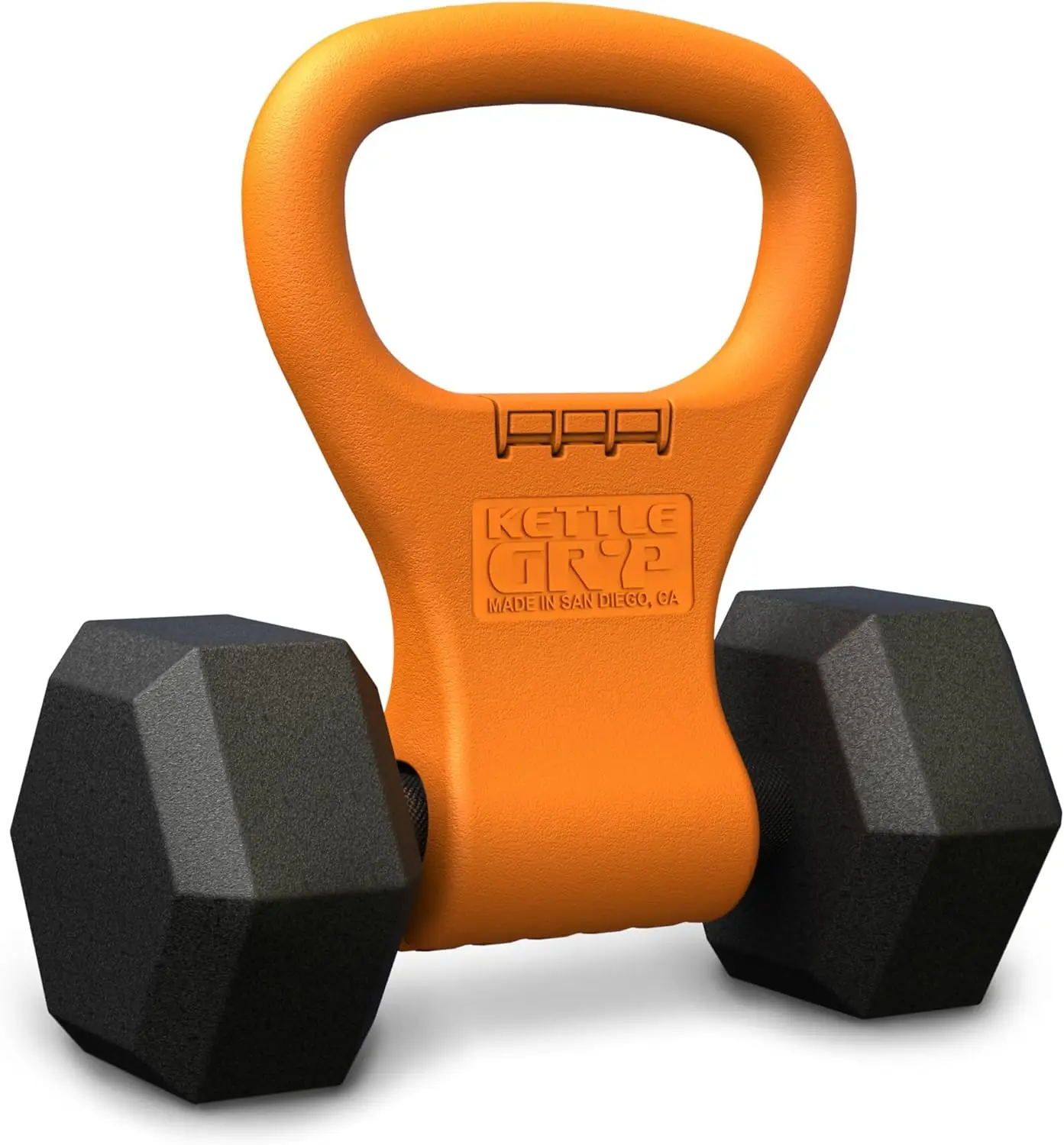 

Convert Dumbbells to Kettlebells with Secure Grip Handle - Made in USA, Lightweight & Portable