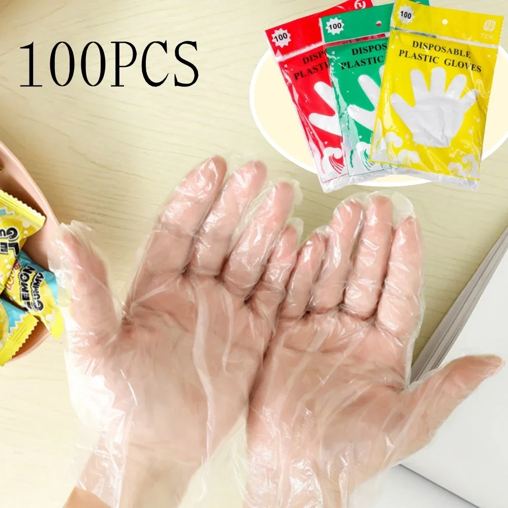 100 Uds guantes desechables guantes de plástico desechables transparentes guantes de cocina de calidad alimentaria guantes de plástico resistentes al agua