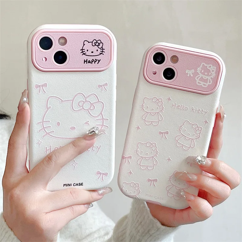 Hello Kitty Sanrio Pink Girls Lens protection Anime Phone Case For iPhone 15 14 13 12 11 Pro Max Case Cute Sweet cartoon Cover