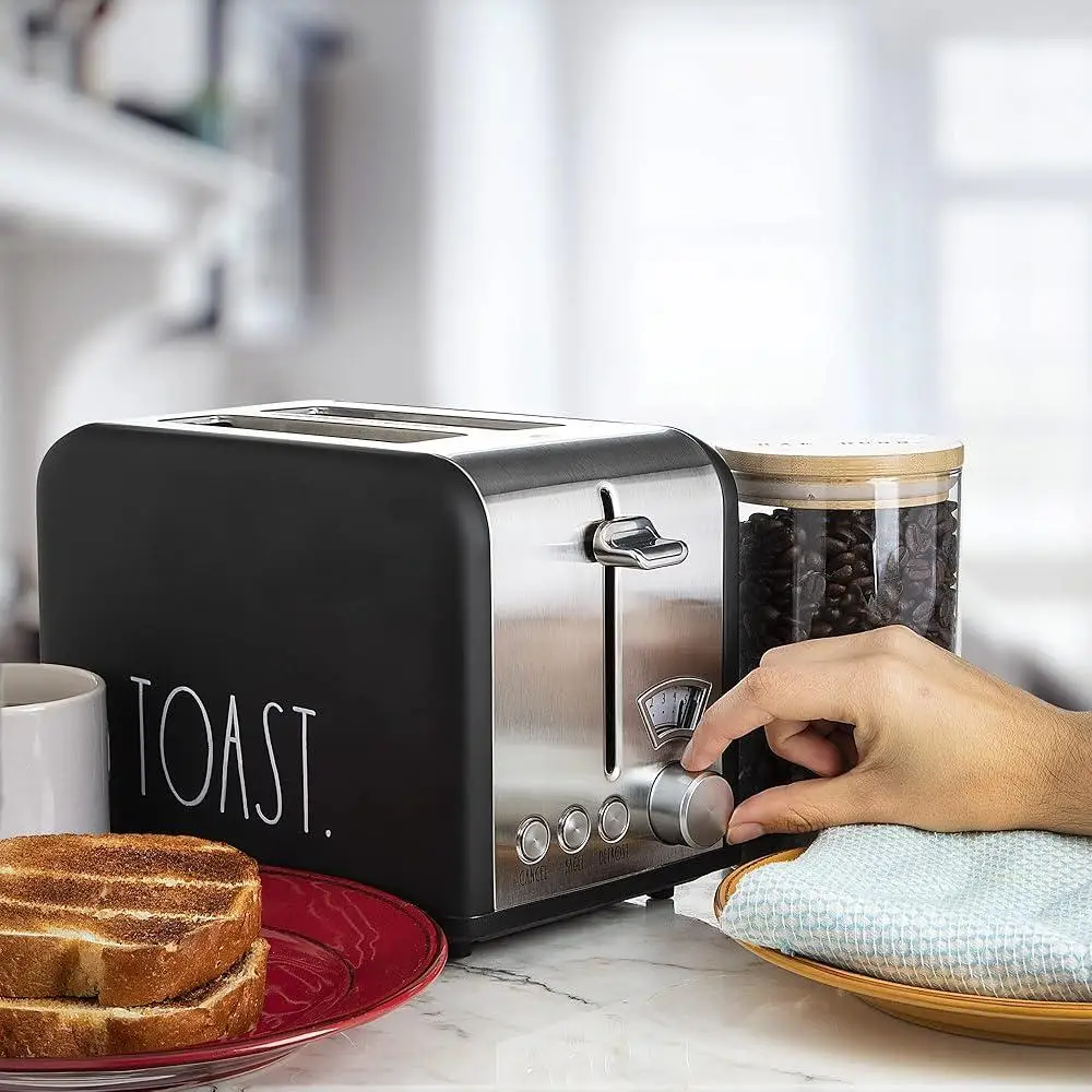 Stainless Steel 2 Slice Toaster Wide Slot 5 Browning Levels Bagel Defrost Cancel Function Easy Clean Removable Crumb Tray