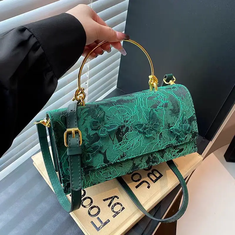 

Women's Luxury Elegant Chain Messenger Bag Brand Lace Butterfly Printing Design Small Square Bag Metal Handle Party Evening Bags