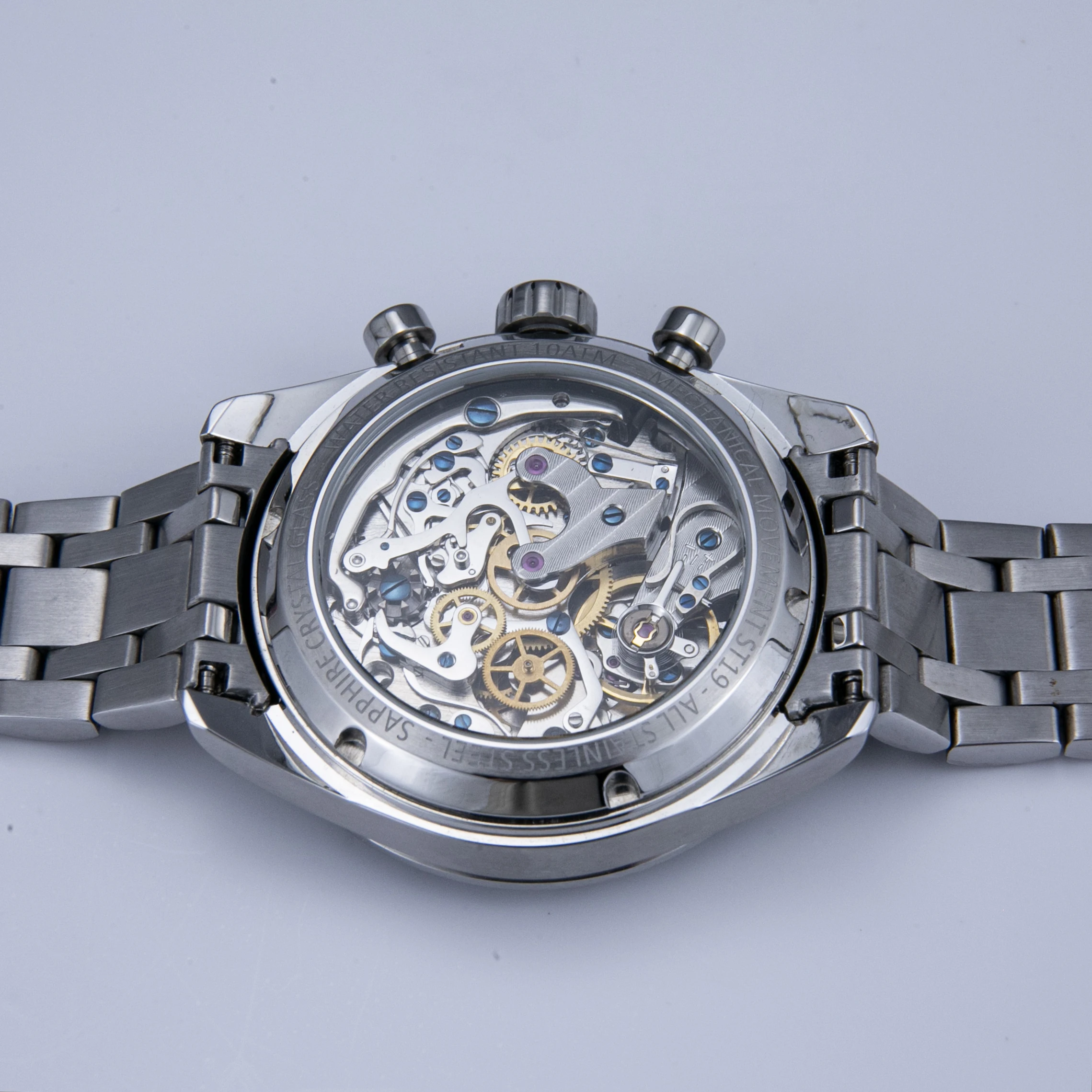 ساعة هورولو كرونوغراف ميكانيكية للرياح للرجال ستانلس ستيل 316L مضيئة للغاية C3 Sea-Gull ST1091