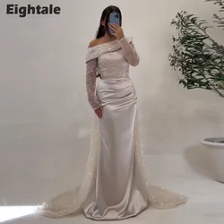 Eightale Elegant Evening Dresses Sequined High Side Slit Long Sleeves Satin Customized Prom Gown Wedding Party Abendkleider