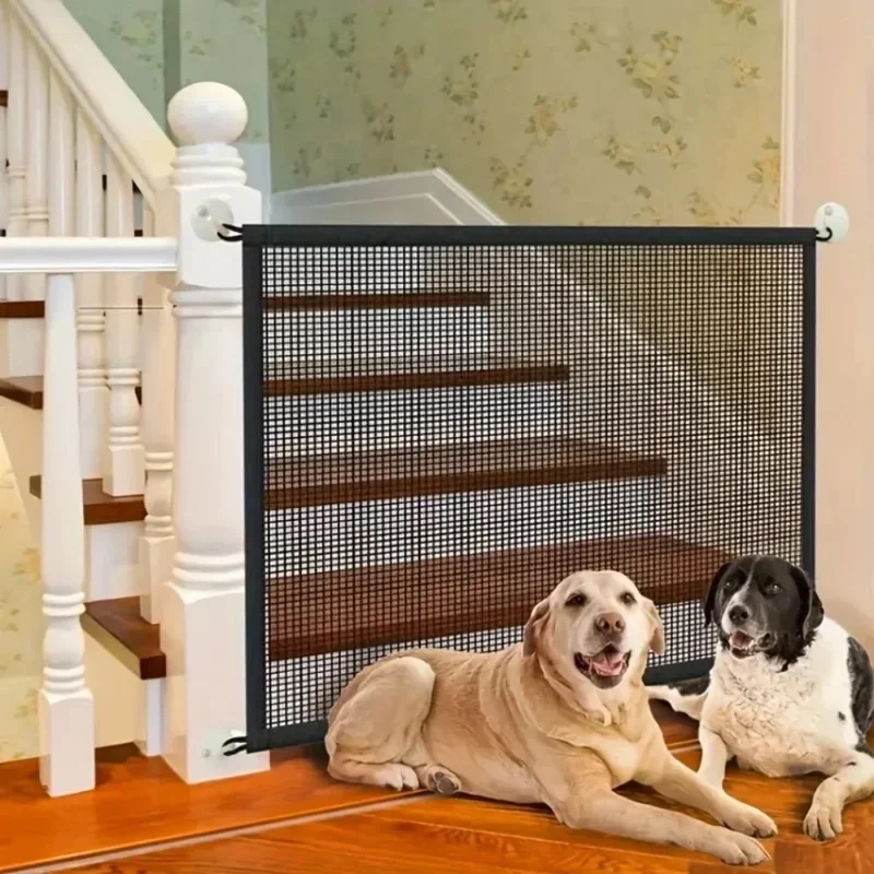 Drill-Free Foldable Mesh Pet Gate Easy Install Pressure Mounted Safety Barrier Indoor Outdoor Ventilated Separation Fence for Do