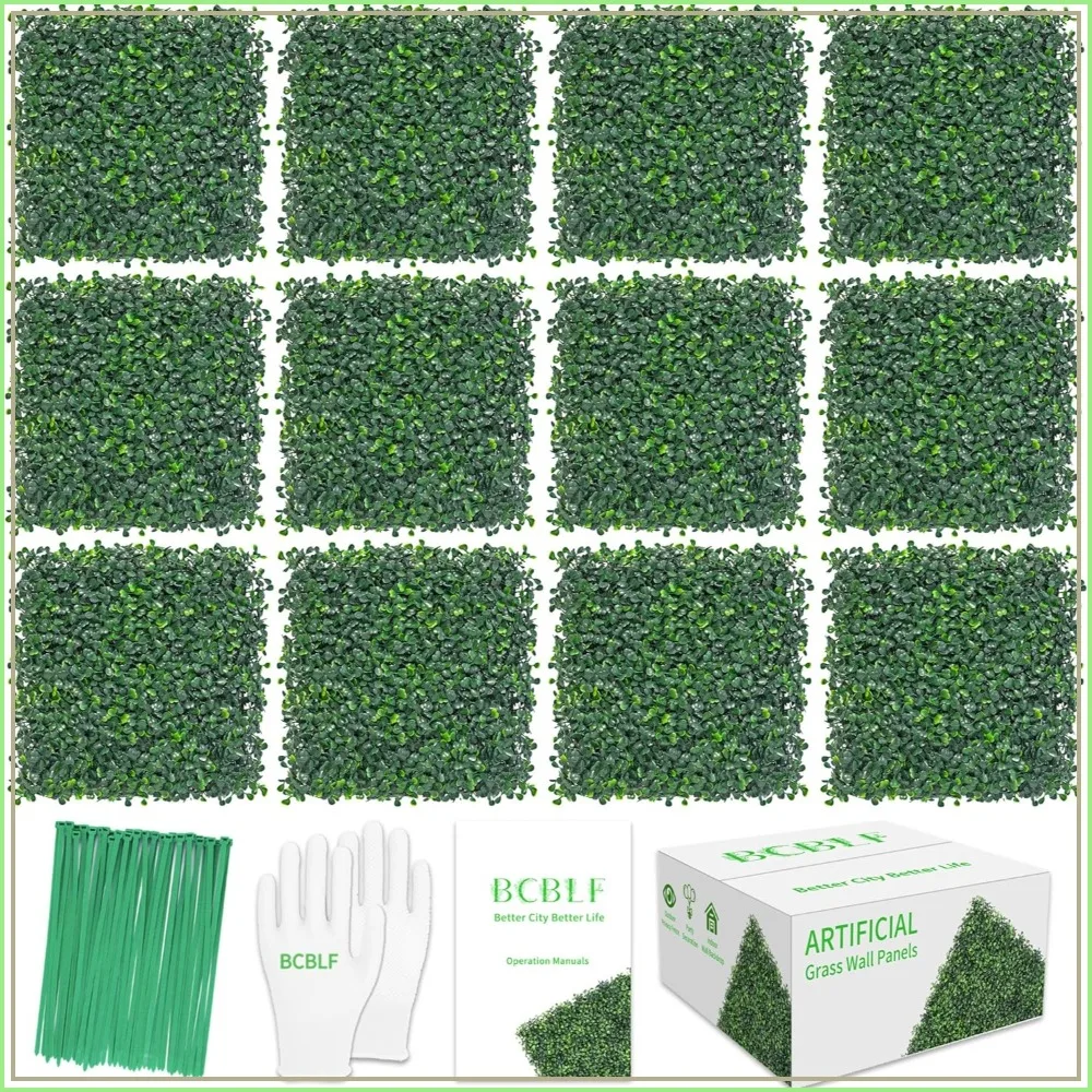 

Artificial Grass Wall 10"x10" (12Pcs) 3-Layer Leaf Boxwood Hedge Panels, UV-Anti Faux Greenery Backdrop for Indoor Outdoor Decor, 8.3 SQ FT