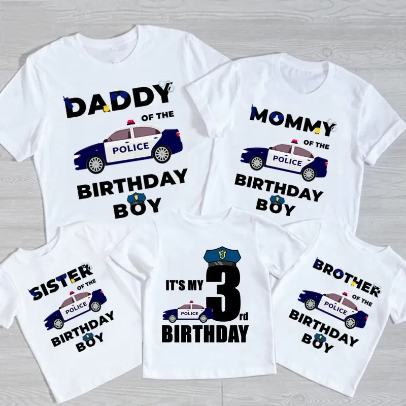 

Family Matching Police Car Birthday Party Shirts Personalized Policeman T Shirts Boys Any Age Name My Kids Shirts T Shirts