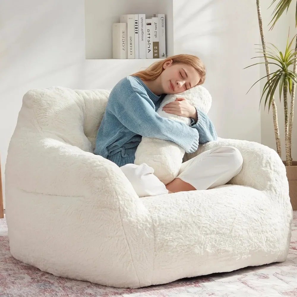 Giant Bean Bag Chairs for Adults with Filling Comfy Large Bean Bag Sofa Chair with Armrest Plush Soft BeanBag Lazy Couch Sofa