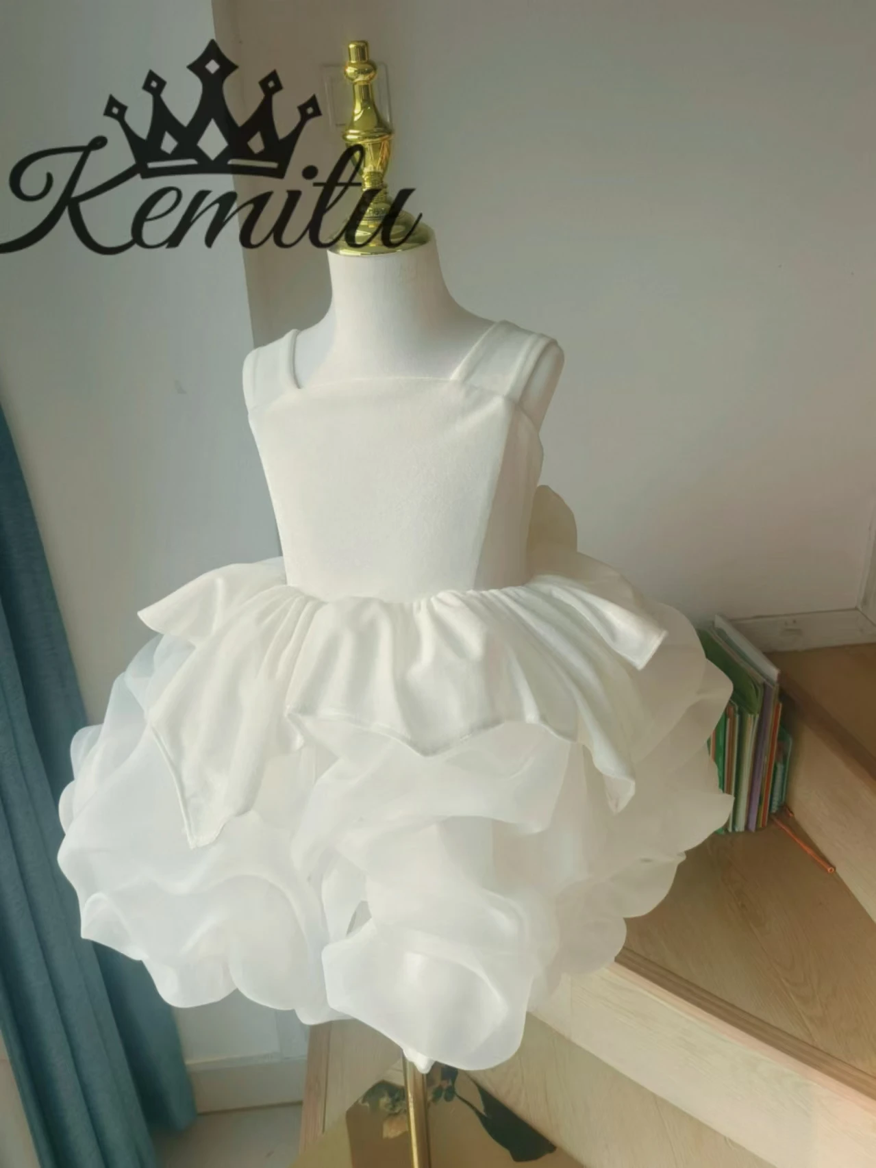 Vestido de niña de flores de organza esponjoso para boda, vestido de fiesta de graduación, vestido de noche de terciopelo para niñas