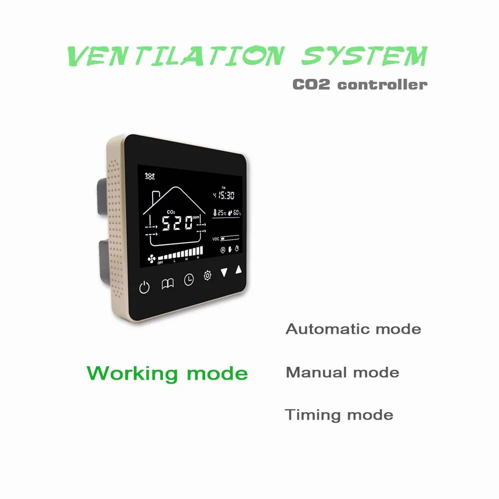 CO2 ventilation system controller controls 3-speed fan/0-10V fan with temperature and humidity VOC display WIFI version optional