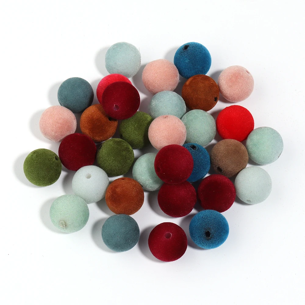 Acrylic Flocked Velvet Bead Multicolors Round Ball Loose Spacer Bead for Necklace Bracelet Earring DIY Jewelry Making Accessory