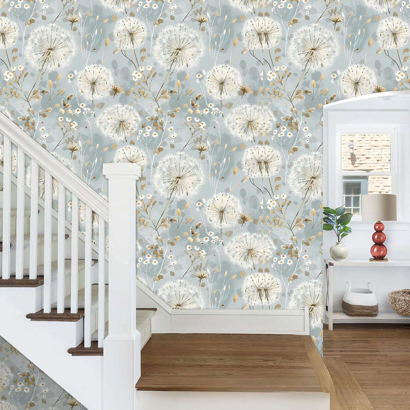 Customized French style fresh blue dandelion small floral photo mural room moisture-proof home decoration wallpaper Papier peint
