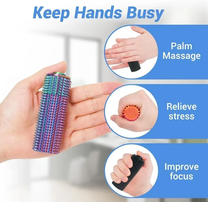 Sensory Roller Fidget Toy Clicker Tactile Spikes for Anxiety Stress Relief Pain Stimming Autism Over Stimulation with Lanyard